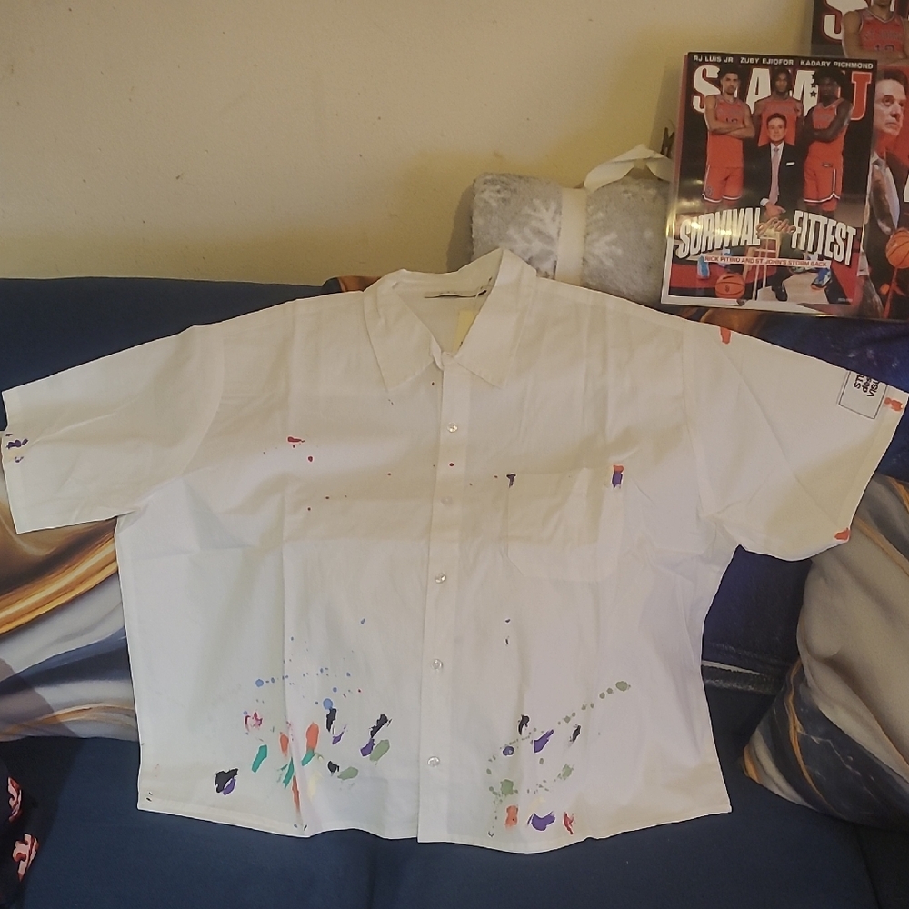 MNML White Short Sleeve Shirt with Colorful Splashes